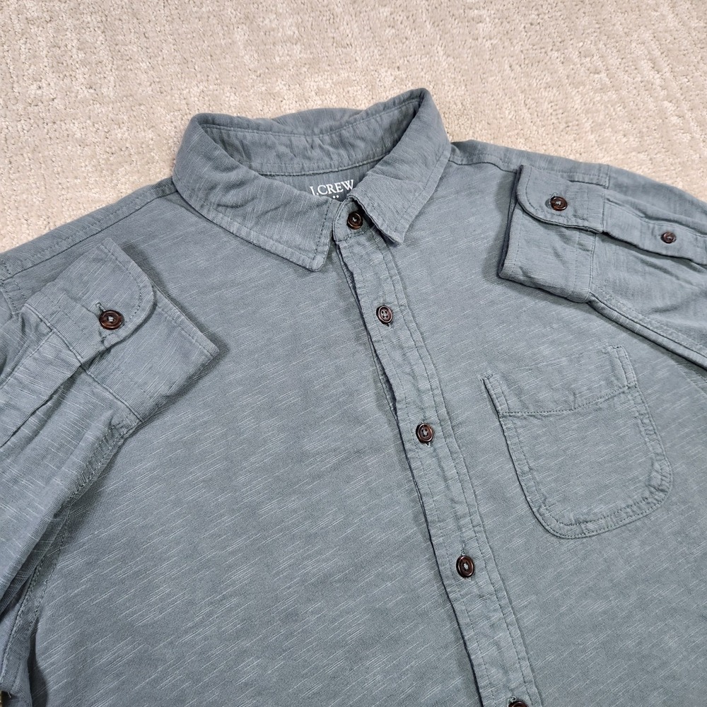 J Crew Shirt Men Medium Slub Cotton Button Up Green Minimal Wealth